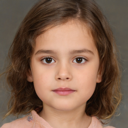 Neutral white child female with medium  brown hair and brown eyes