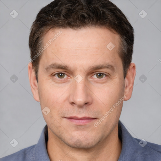 Neutral white adult male with short  brown hair and brown eyes