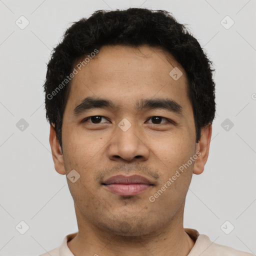 Neutral asian young-adult male with short  black hair and brown eyes