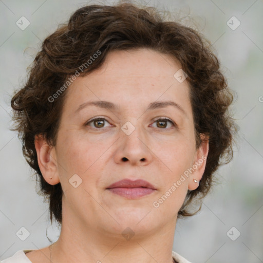 Neutral white adult female with medium  brown hair and brown eyes