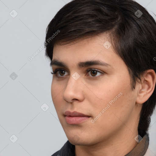 Neutral white young-adult male with medium  brown hair and brown eyes