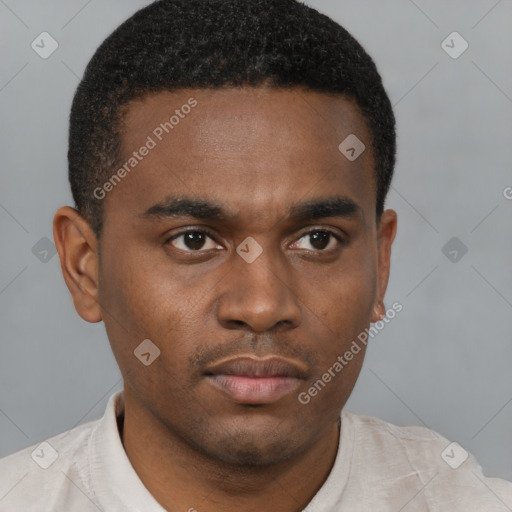 Neutral black young-adult male with short  brown hair and brown eyes