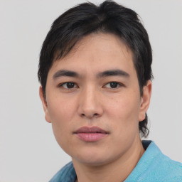 Neutral asian young-adult male with short  black hair and brown eyes