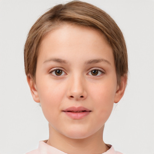 Neutral white child female with short  brown hair and brown eyes