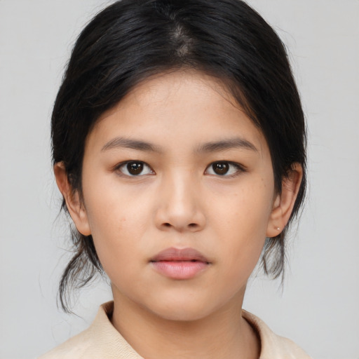 Neutral asian young-adult female with medium  brown hair and brown eyes