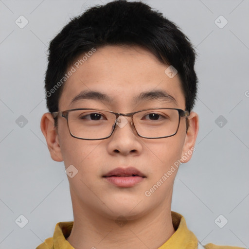 Neutral asian young-adult male with short  brown hair and brown eyes