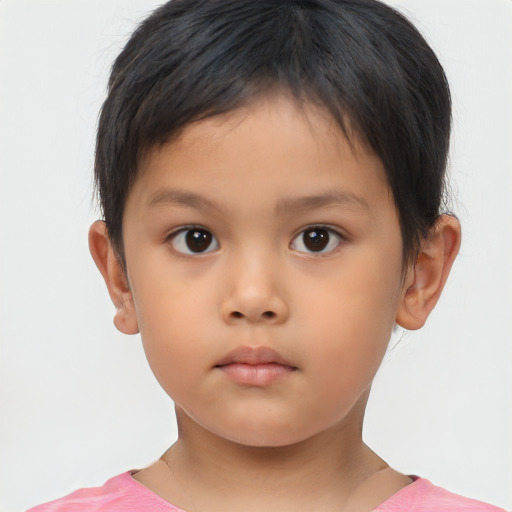 Neutral asian child female with short  brown hair and brown eyes