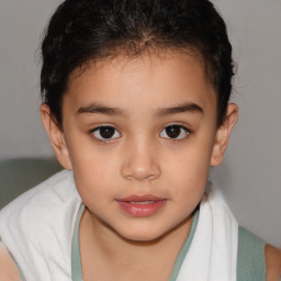 Joyful white child female with short  brown hair and brown eyes