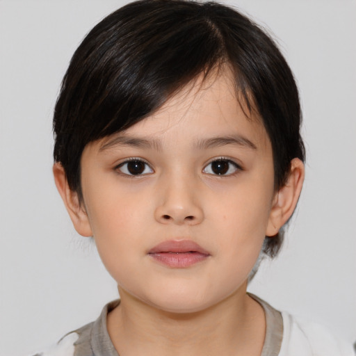 Neutral asian child female with medium  brown hair and brown eyes