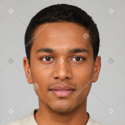 Neutral latino young-adult male with short  brown hair and brown eyes