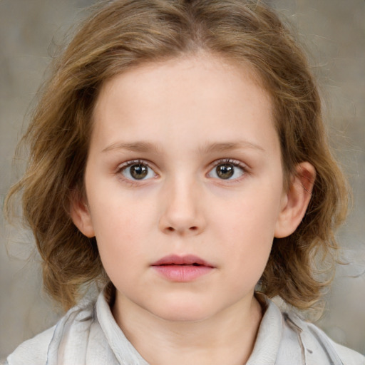 Neutral white child female with medium  brown hair and brown eyes