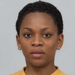 Neutral black young-adult female with short  brown hair and brown eyes