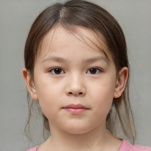 Neutral white child female with medium  brown hair and brown eyes