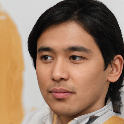 Neutral asian young-adult male with short  brown hair and brown eyes