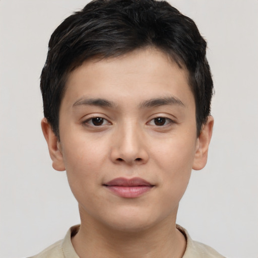 Neutral asian young-adult male with short  brown hair and brown eyes