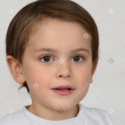 Neutral white child female with short  brown hair and brown eyes