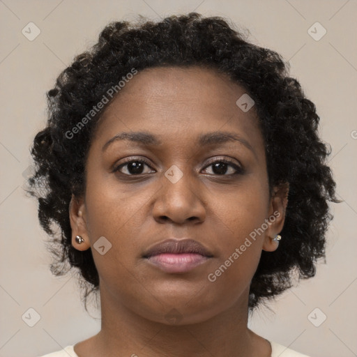 Neutral black young-adult female with short  brown hair and brown eyes