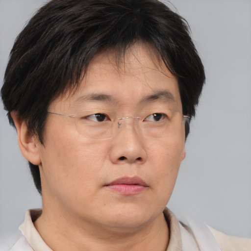 Neutral asian young-adult male with short  brown hair and brown eyes