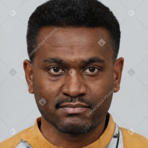 Neutral black young-adult male with short  brown hair and brown eyes