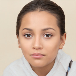 Neutral white young-adult female with short  brown hair and brown eyes