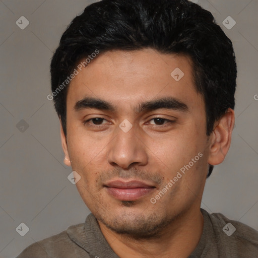 Neutral asian young-adult male with short  black hair and brown eyes