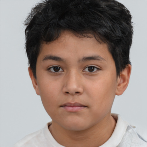 Neutral asian child male with short  brown hair and brown eyes