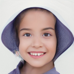 Joyful white child female with short  brown hair and brown eyes