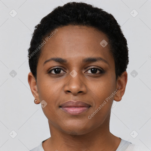 Neutral black young-adult female with short  brown hair and brown eyes