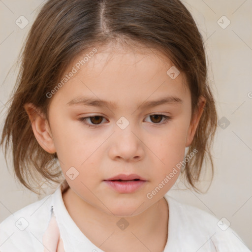 Neutral white child female with medium  brown hair and brown eyes