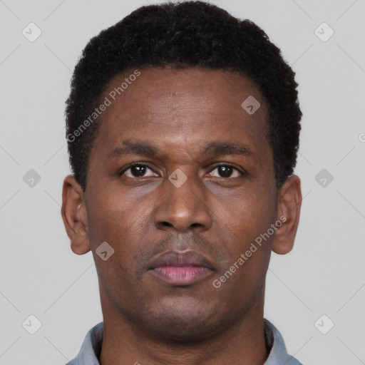 Neutral black young-adult male with short  brown hair and brown eyes