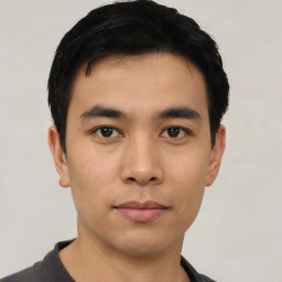 Neutral asian young-adult male with short  black hair and brown eyes