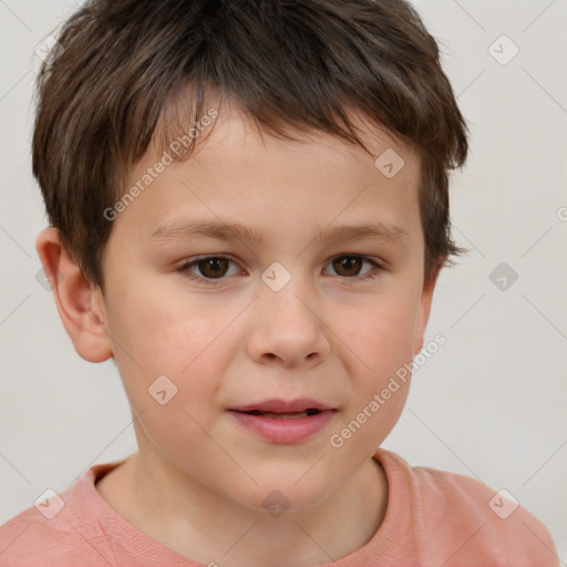 Joyful white child male with short  brown hair and brown eyes