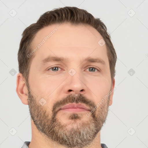 Neutral white adult male with short  brown hair and brown eyes