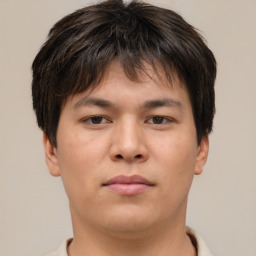 Neutral asian young-adult male with short  brown hair and brown eyes