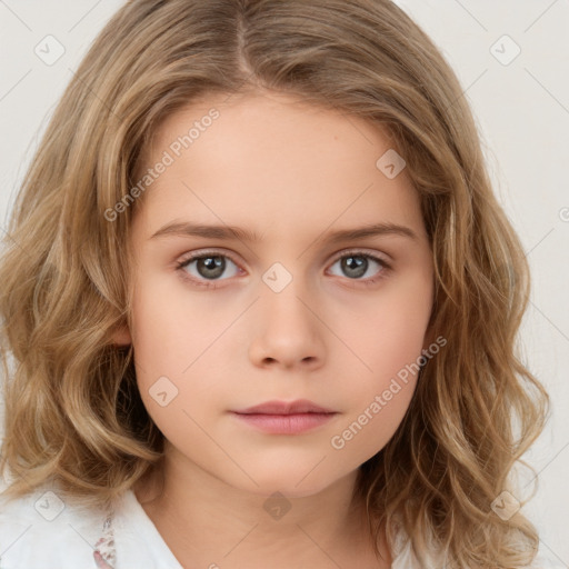 Neutral white child female with medium  brown hair and brown eyes