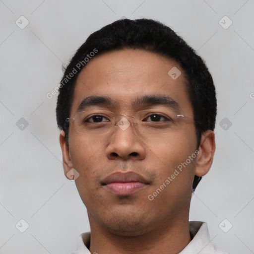 Neutral asian young-adult male with short  black hair and brown eyes