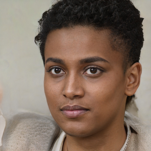 Neutral black young-adult male with short  brown hair and brown eyes