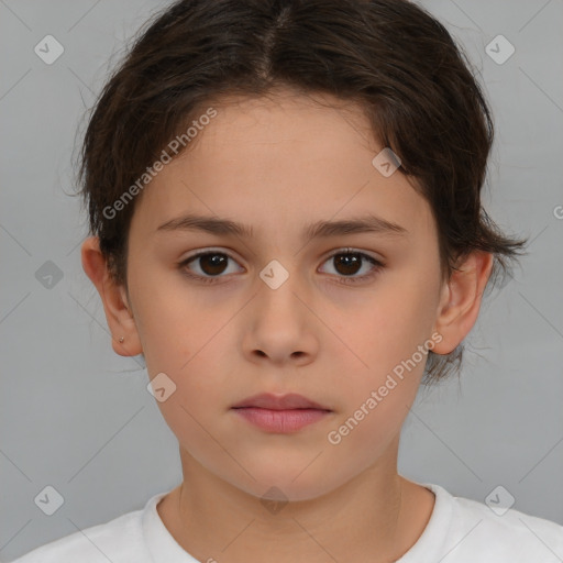 Neutral white child female with short  brown hair and brown eyes