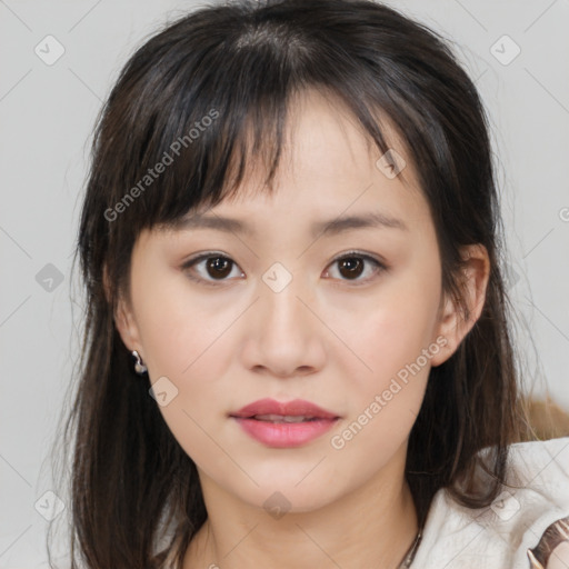 Neutral asian young-adult female with medium  brown hair and brown eyes