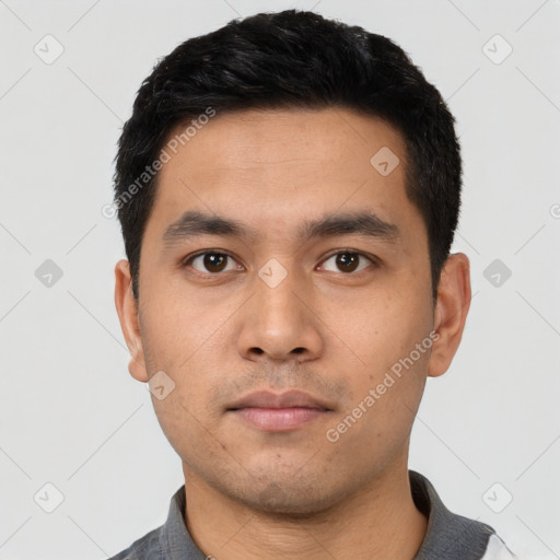 Neutral asian young-adult male with short  black hair and brown eyes