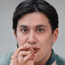 Neutral white adult male with short  brown hair and brown eyes