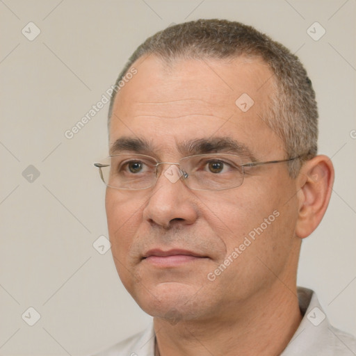 Neutral white adult male with short  brown hair and brown eyes