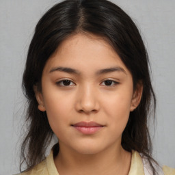 Neutral asian young-adult female with medium  brown hair and brown eyes