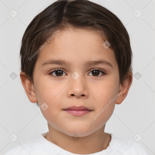 Neutral white child female with short  brown hair and brown eyes