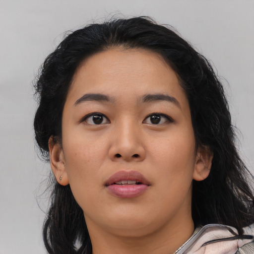 Neutral asian young-adult female with medium  black hair and brown eyes