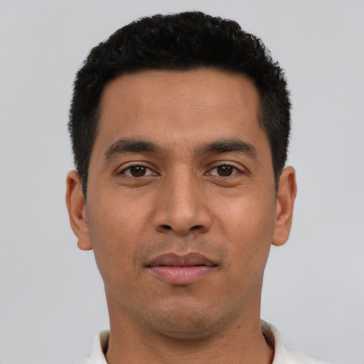 Neutral asian young-adult male with short  black hair and brown eyes