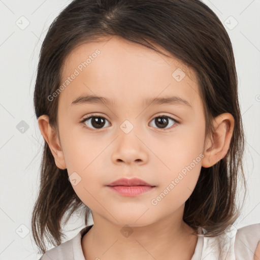 Neutral white child female with medium  brown hair and brown eyes