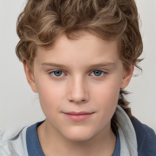 Neutral white child male with short  brown hair and grey eyes