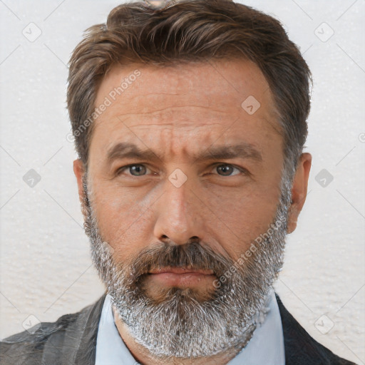 Neutral white adult male with short  brown hair and brown eyes