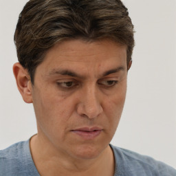 Neutral white adult male with short  brown hair and brown eyes